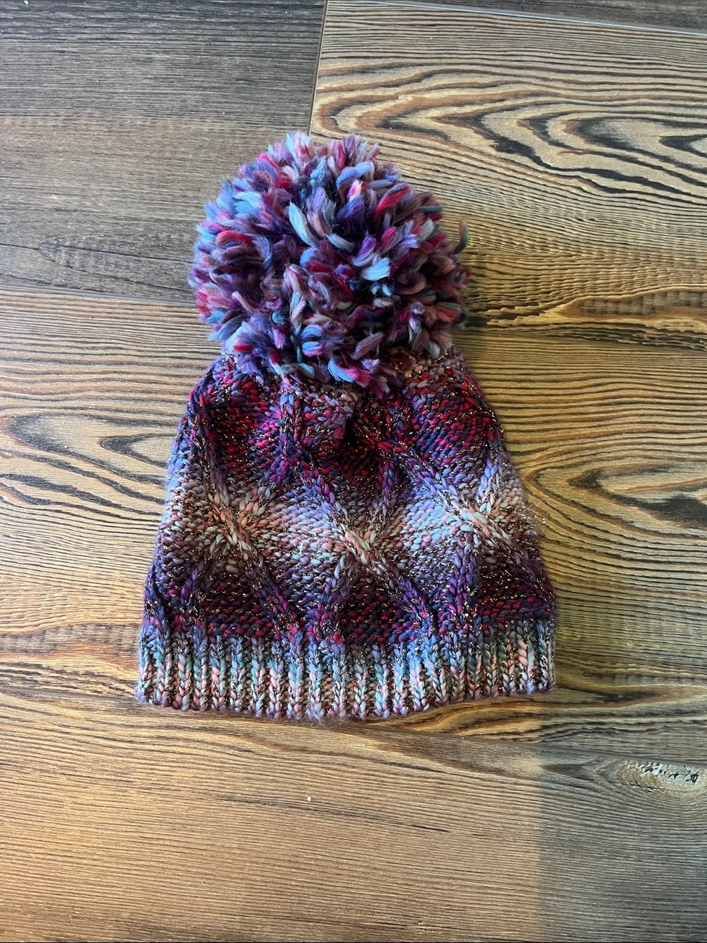 J. Jill Multicolor Purple & Blue Pom Knit Beanie